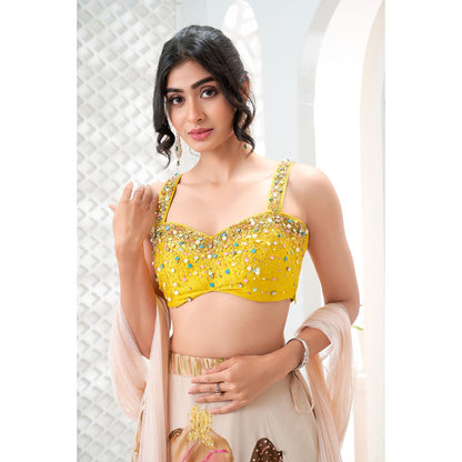 PRITI SAHNI DESIGNS Yellow Sequin Embroidered Blouse with Lehenga & Dupatta