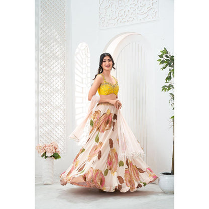 PRITI SAHNI DESIGNS Yellow Sequin Embroidered Blouse with Lehenga & Dupatta