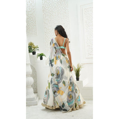 PRITI SAHNI DESIGNS Ivory Embroidered Blouse with Lehenga & Dupatta