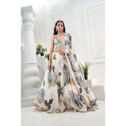 PRITI SAHNI DESIGNS Ivory Embroidered Blouse with Lehenga & Dupatta