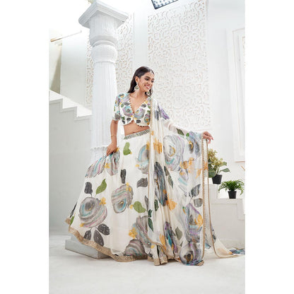 PRITI SAHNI DESIGNS Ivory Embroidered Blouse with Lehenga & Dupatta