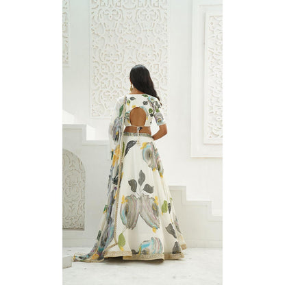PRITI SAHNI DESIGNS Ivory Embroidered Blouse with Lehenga & Dupatta