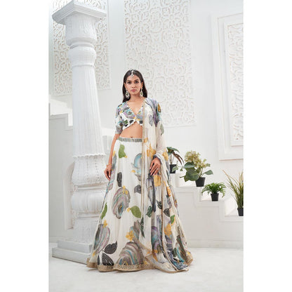 PRITI SAHNI DESIGNS Ivory Embroidered Blouse with Lehenga & Dupatta