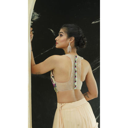 PRITI SAHNI DESIGNS Multicolour Embroidered Blouse with Lehenga & Dupatta