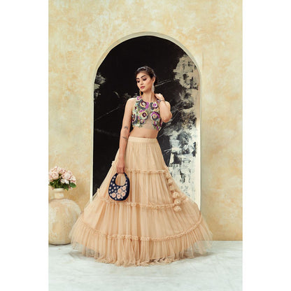 PRITI SAHNI DESIGNS Multicolour Embroidered Blouse with Lehenga & Dupatta