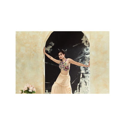 PRITI SAHNI DESIGNS Multicolour Embroidered Blouse with Lehenga & Dupatta