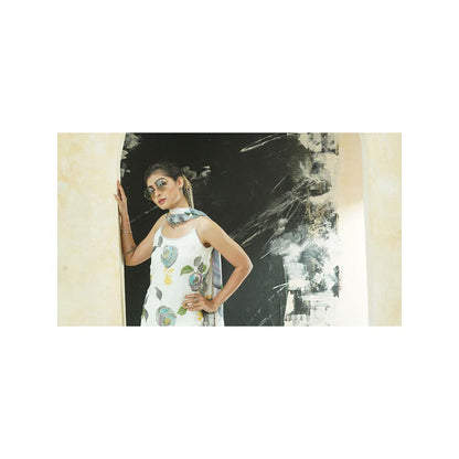 PRITI SAHNI DESIGNS Ivory Hand Painted Floral Kurta with Sharara & Dupatta