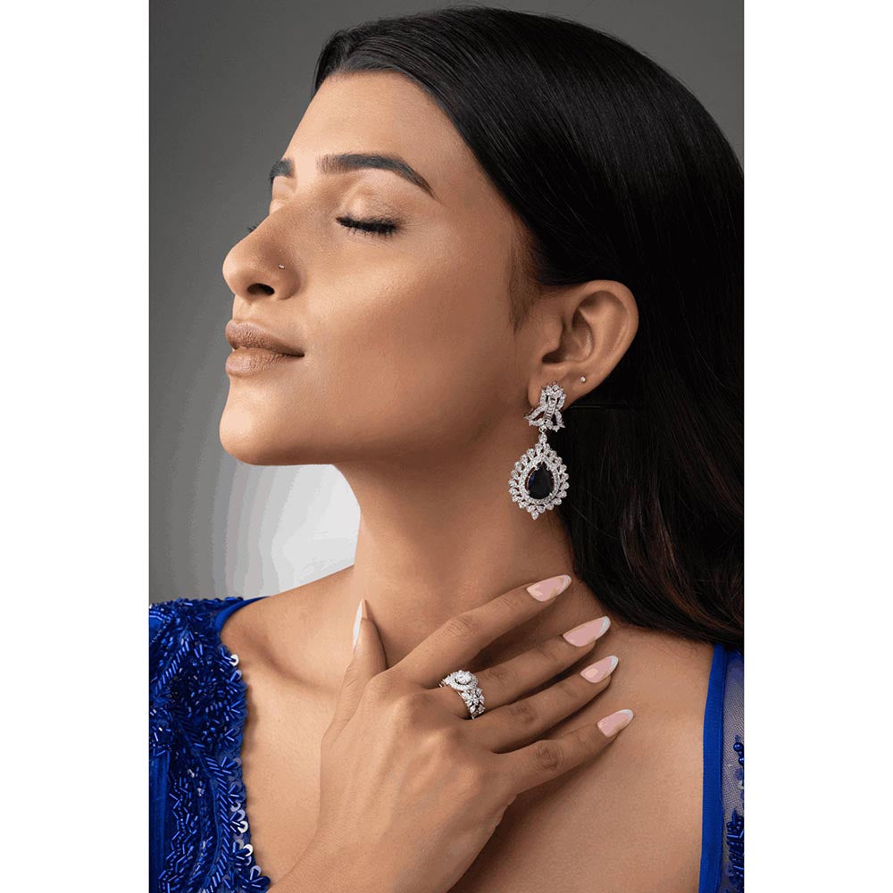 PRIHAN LUXURY Sapphire Diamond Danglers Earrings