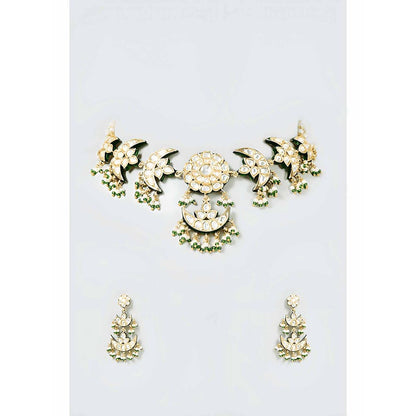 PRIHAN LUXURY White & Green Chand Jewellery Set