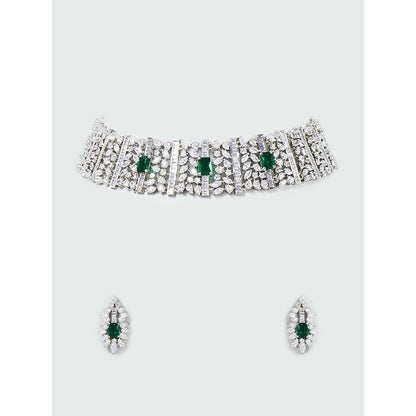 PRIHAN LUXURY White & Green Dazzling Emerald Jewellery Set