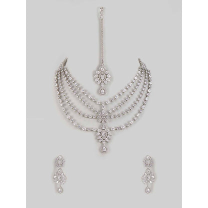 PRIHAN LUXURY White Layered Diamond Jewellery Set