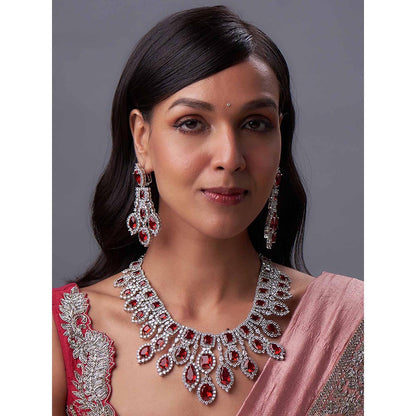 PRIHAN LUXURY White & Red Shimmering Ruby Delight Jewellery Set