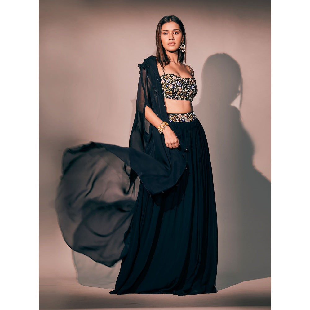 Pritika Vora Mid Night Blue Coat with Embroidered Blouse & Lehenga (Set of 3)