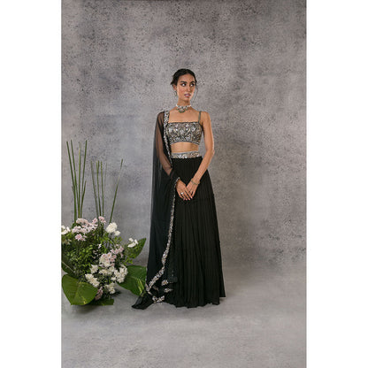 Pritika Vora Black Thread Work Lehenga with Blouse & Dupatta (Set of 3)