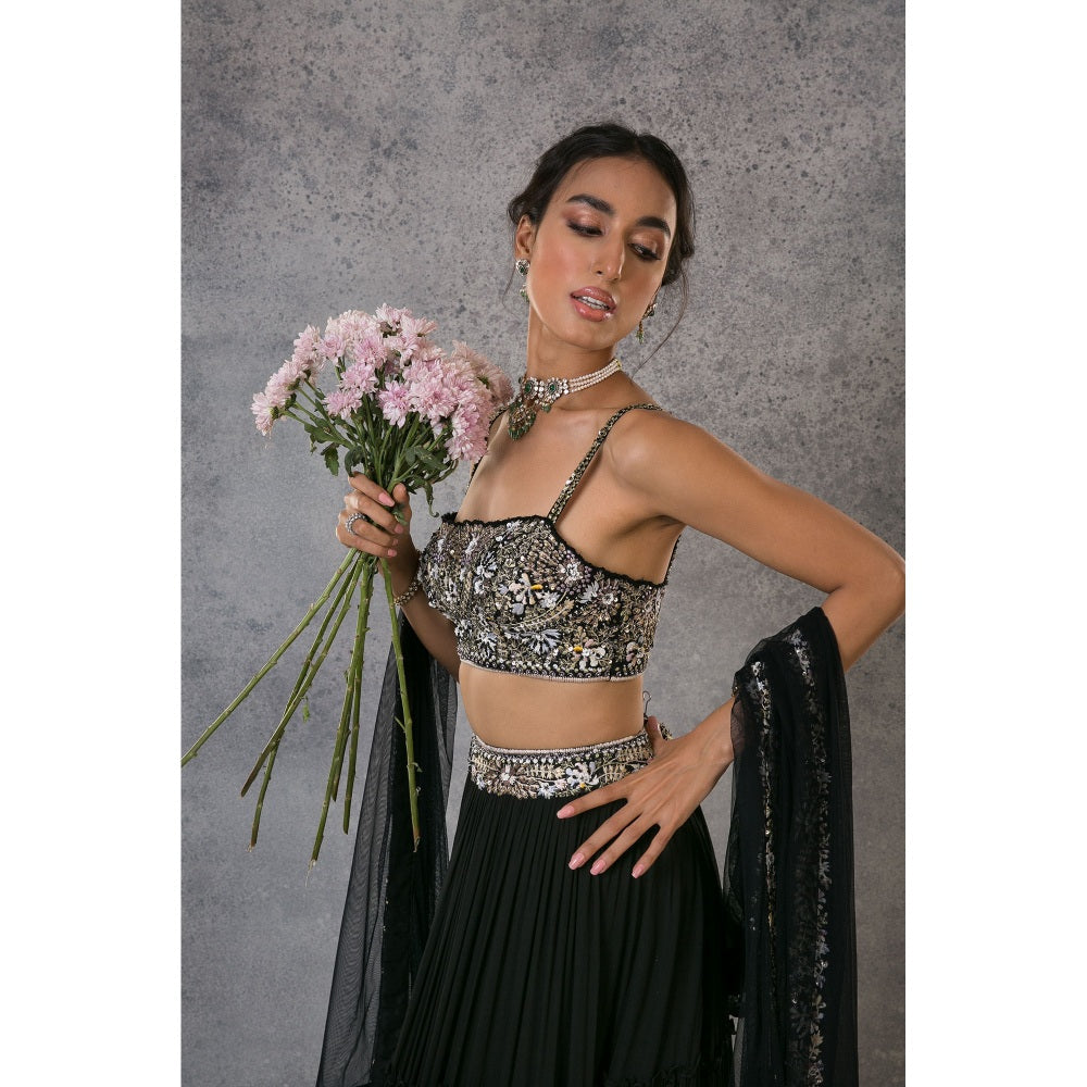 Pritika Vora Black Thread Work Lehenga with Blouse & Dupatta (Set of 3)