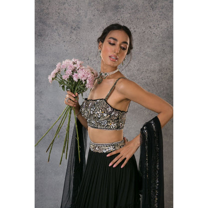 Pritika Vora Black Thread Work Lehenga with Blouse & Dupatta (Set of 3)