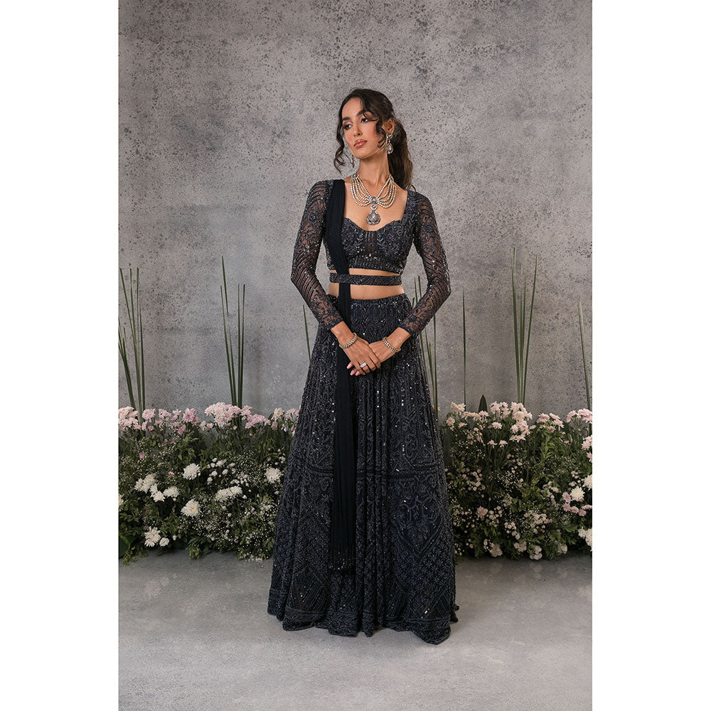 Pritika Vora Mid Blue Pearl Lehenga with Blouse - Dupatta & Belt (Set of 4)