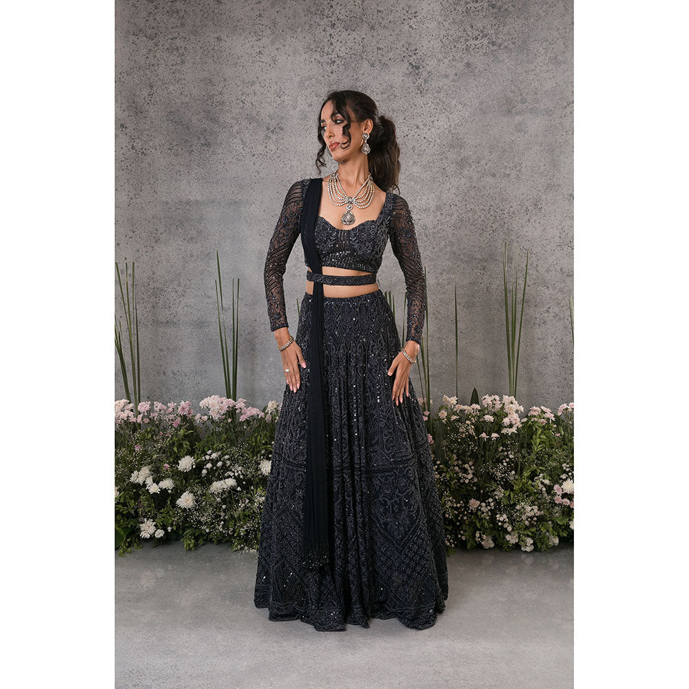 Pritika Vora Mid Blue Pearl Lehenga with Blouse - Dupatta & Belt (Set of 4)