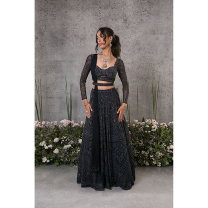 Pritika Vora Mid Blue Pearl Lehenga with Blouse - Dupatta & Belt (Set of 4)