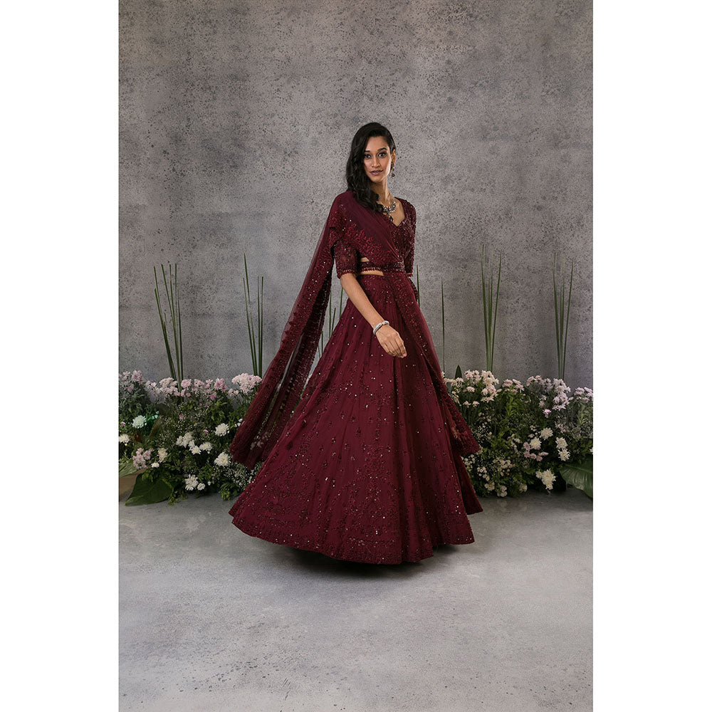 Pritika Vora Rosewood Lehenga with Blouse - Dupatta & Tassel Belt (Set of 3)