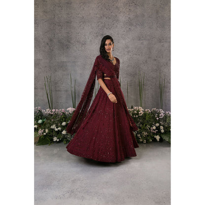 Pritika Vora Rosewood Lehenga with Blouse - Dupatta & Tassel Belt (Set of 3)