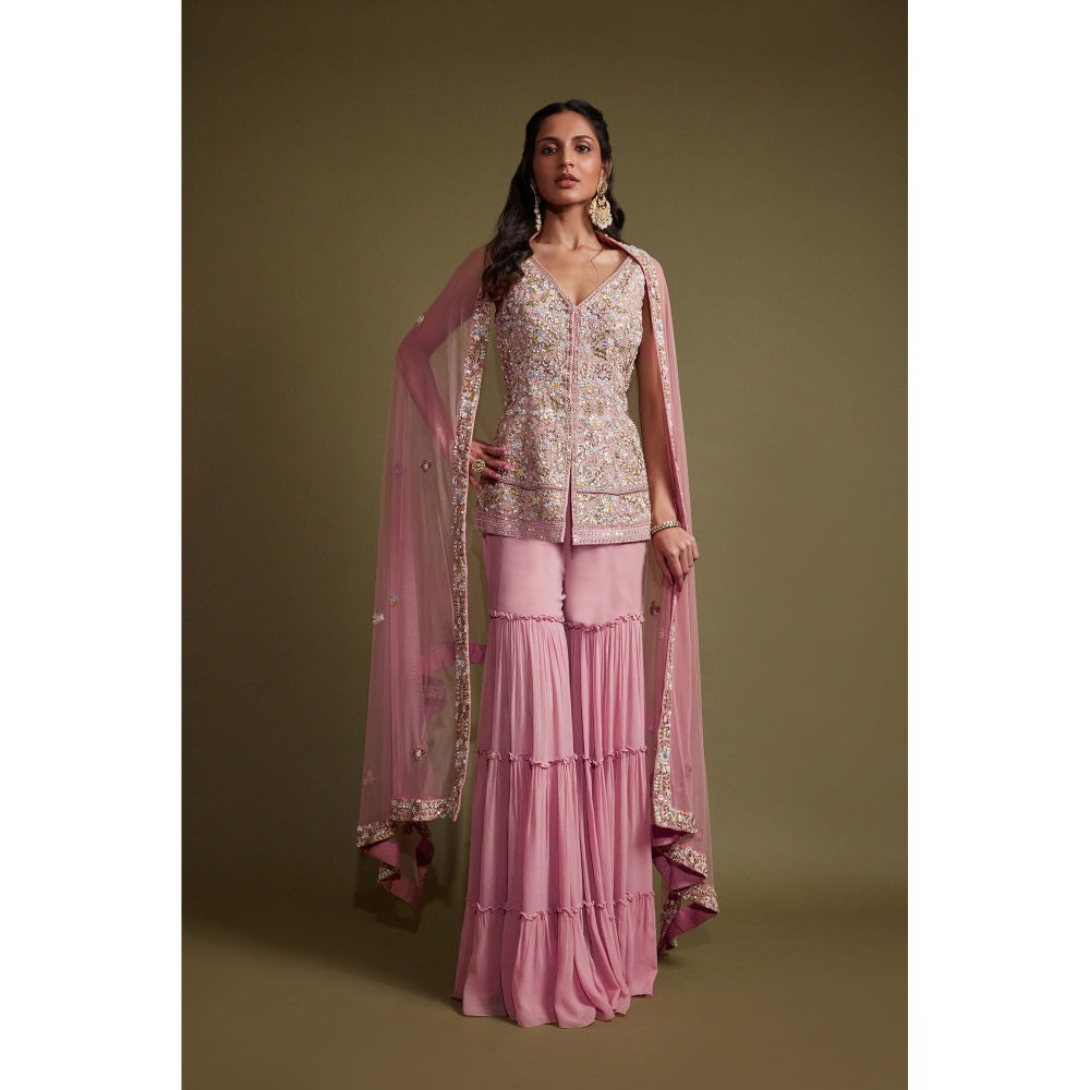 Pritika Vora Onion Pink Sharara with Jacket & Dupatta (Set of 3)