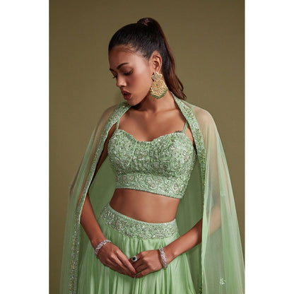 Pritika Vora Pista Green Corset Lehenga with Blouse & Dupatta (Set of 3)
