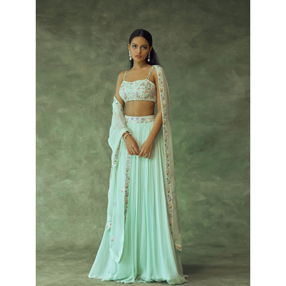 Pritika Vora Mint Green Hand Embroidered Lehenga with Blouse & Dupatta (Set of 3)
