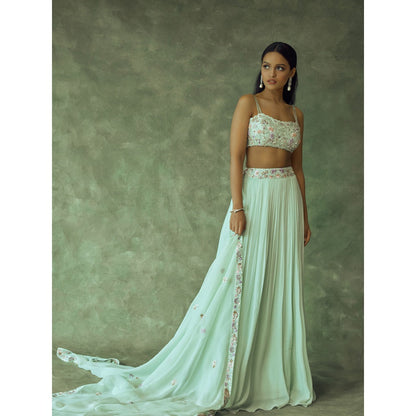 Pritika Vora Mint Green Hand Embroidered Lehenga with Blouse & Dupatta (Set of 3)