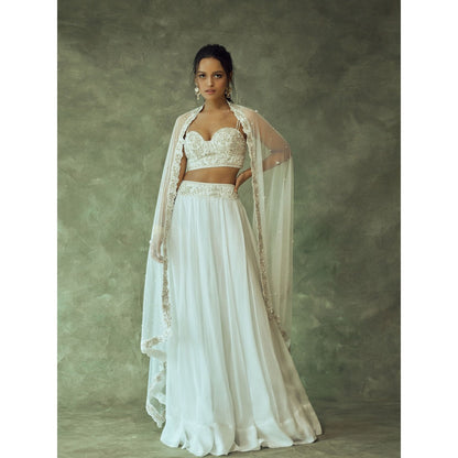 Pritika Vora White & Gold Embroidered Lehenga with Blouse & Dupatta (Set of 3)