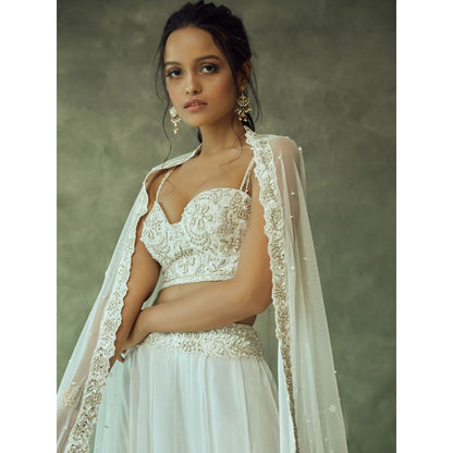 Pritika Vora White & Gold Embroidered Lehenga with Blouse & Dupatta (Set of 3)