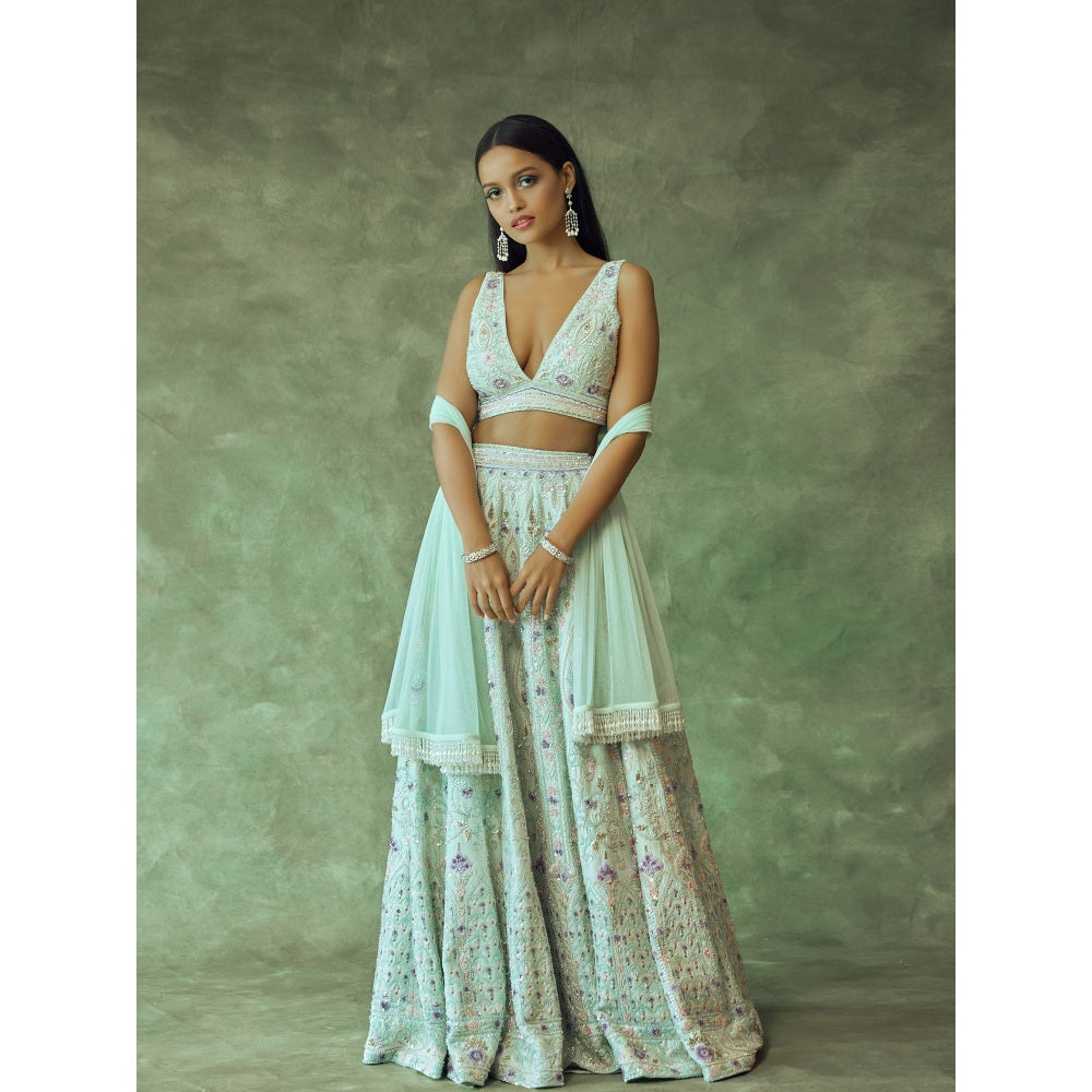 Pritika Vora Mint Green Lehenga with Hand Embroidery Blouse with Dupatta (Set of 3)