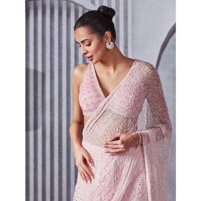 Pritika Vora Pastel Pink Pre Draped Saree with Blouse with Stitched