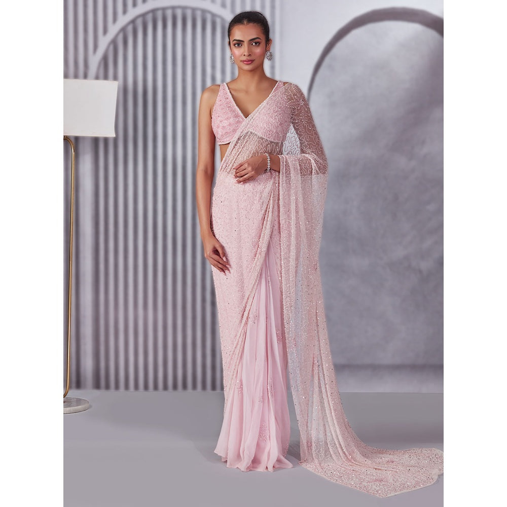 Pritika Vora Pastel Pink Pre Draped Saree with Blouse with Stitched