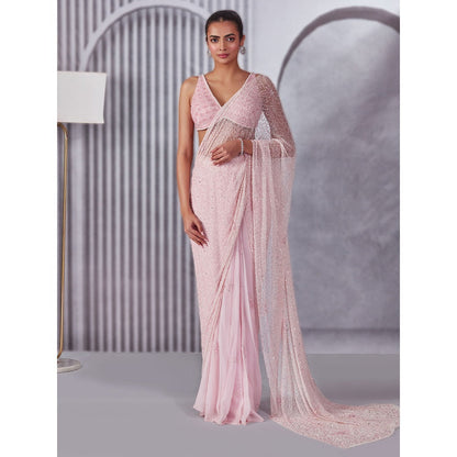 Pritika Vora Pastel Pink Pre Draped Saree with Blouse with Stitched