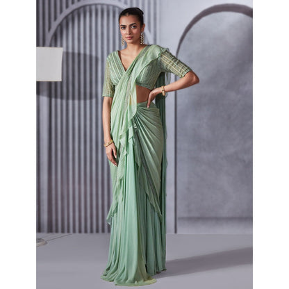 Pritika Vora Pistachio Pre Draped Ruffle Saree with Stitched