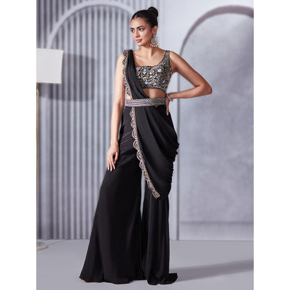 Pritika Vora Black Palazzo Draped Saree with Belt