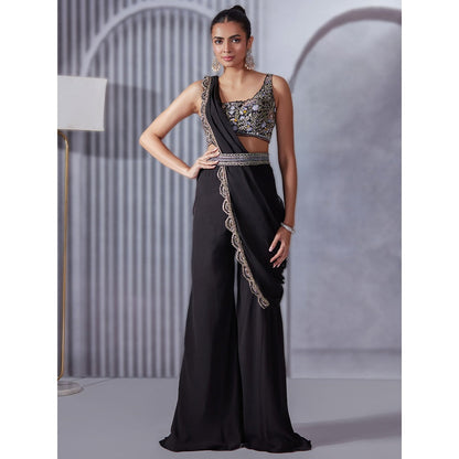Pritika Vora Black Palazzo Draped Saree with Belt
