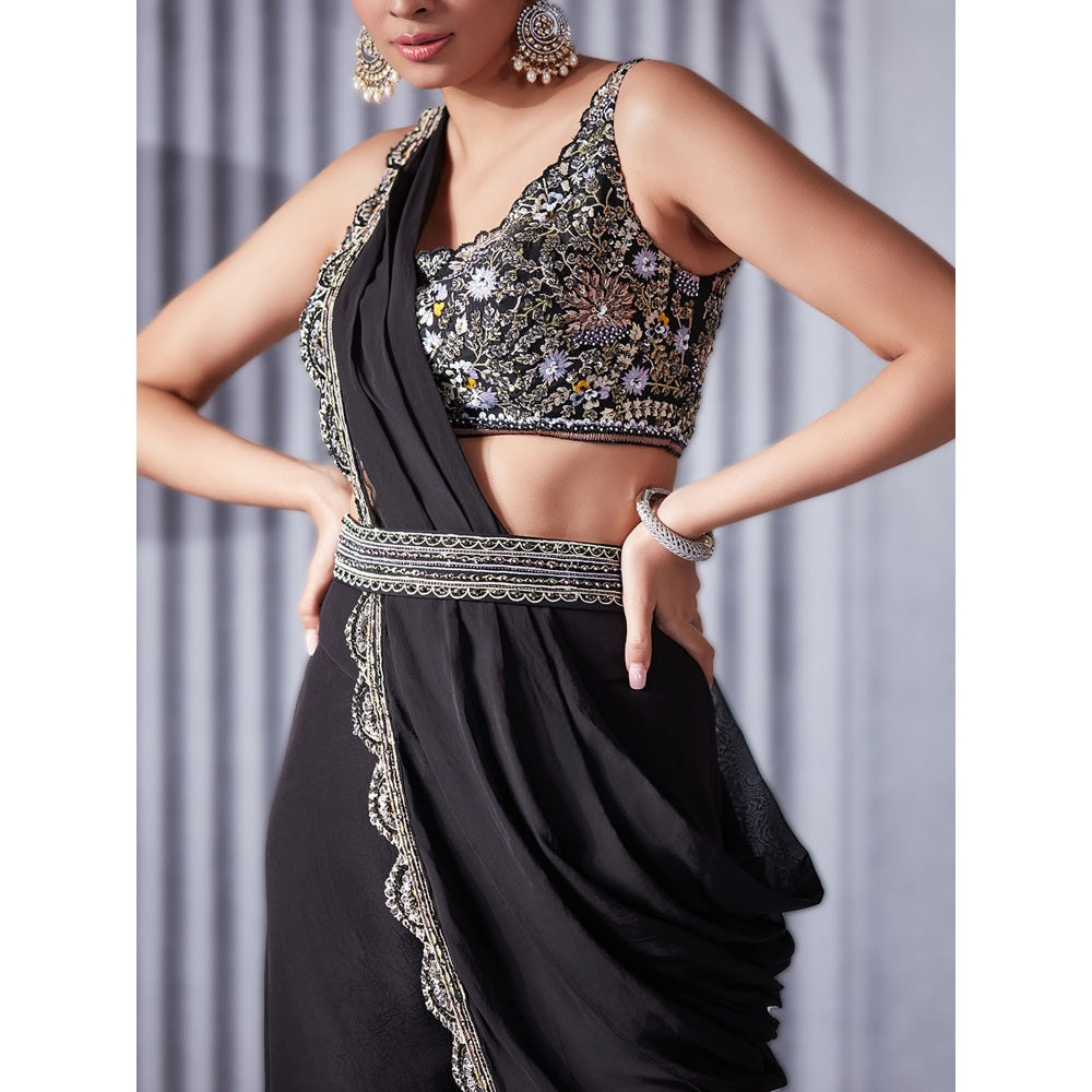 Pritika Vora Black Palazzo Draped Saree with Belt
