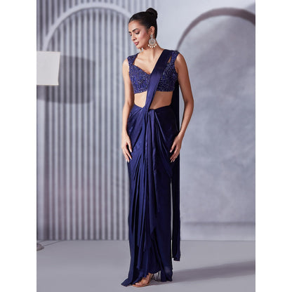 Pritika Vora Indigo Saree with Blouse with Stitched