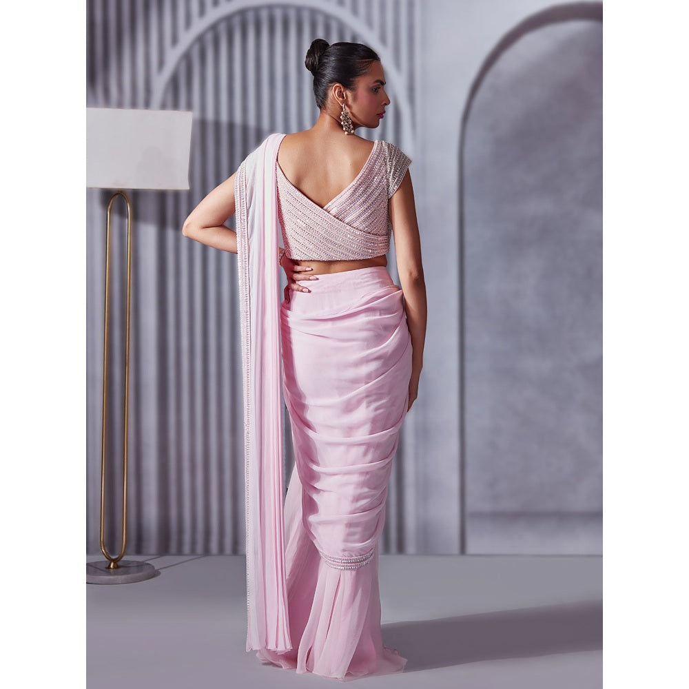 Pritika Vora Pastel Pink Crystal Border Saree with Blouse with Stitched