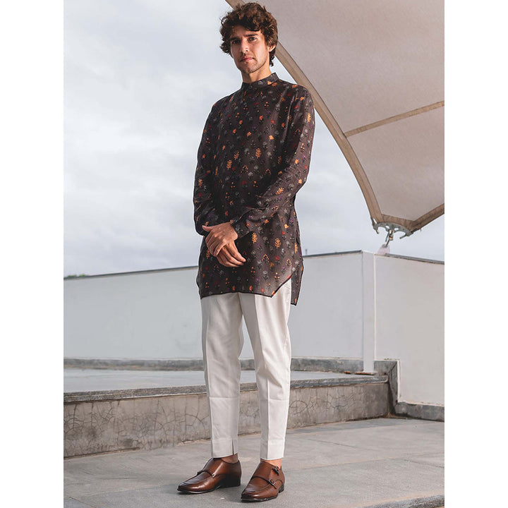 Project Bandi Charcoal Flora Cotton Shirt Kurta