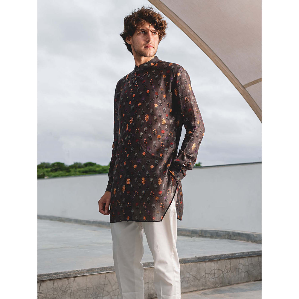 Project Bandi Charcoal Flora Cotton Shirt Kurta