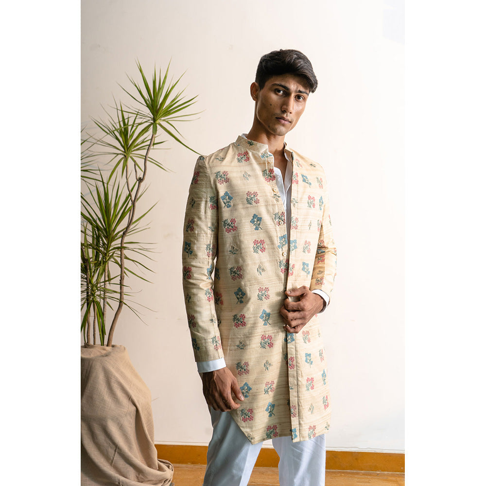 Project Bandi El Aleli Tussar Achkan With White Kurta And Pajama (Set of 3)