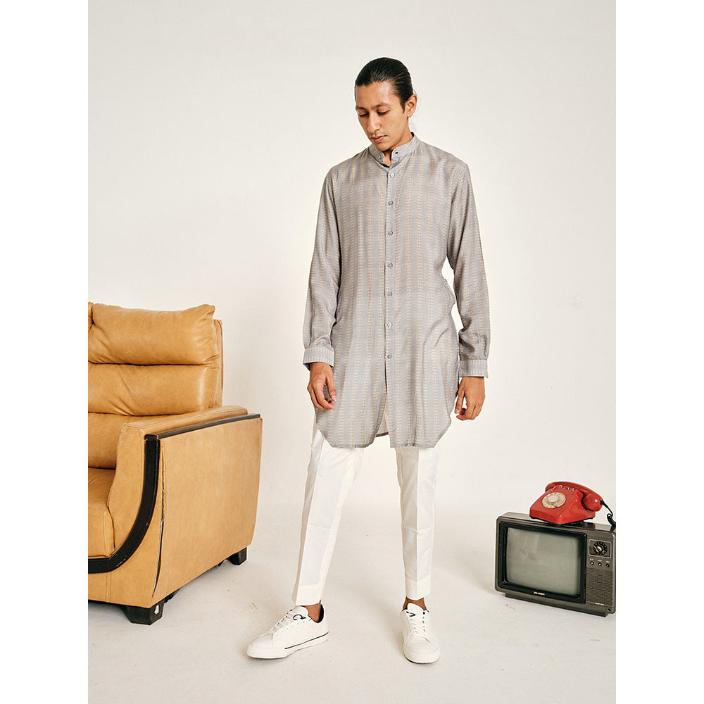 Project Bandi Grey Stripe Malai Cotton Kurta with Pajama (Set of 2)