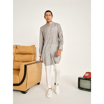 Project Bandi Grey Stripe Malai Cotton Kurta with Pajama (Set of 2)