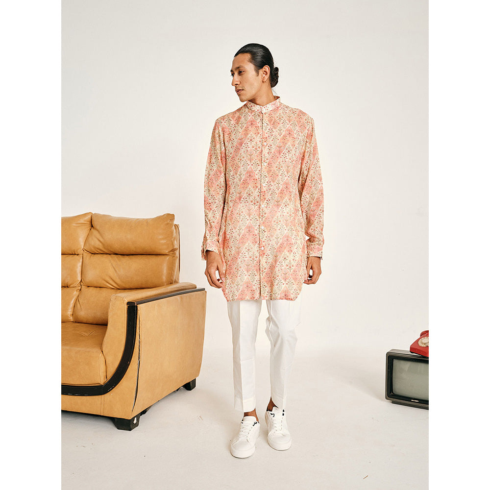 Project Bandi Cream and Peach Gul Malai Cotton Kurta with Pajama (Set of 2)