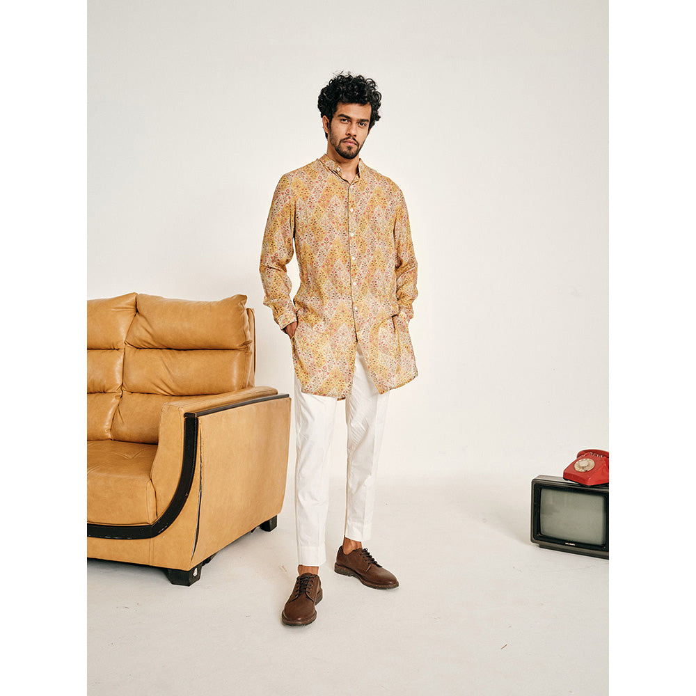 Project Bandi Cream and Yellow Gul Malai Cotton Kurta with Pajama (Set of 2)