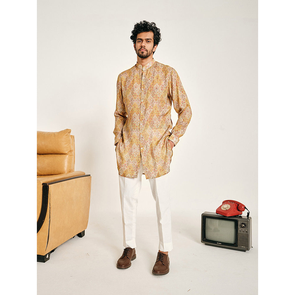 Project Bandi Cream and Yellow Gul Malai Cotton Kurta with Pajama (Set of 2)