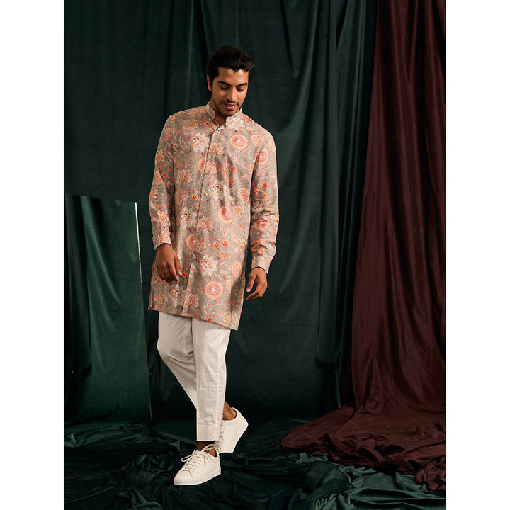 Project Bandi Stone Versailles Cotton Linen Kurta with Cream Pajama (Set Of 2)